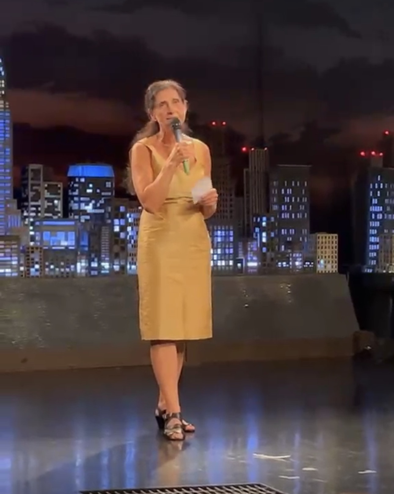 Roswitha Sion auf der Bühne mit Mikrofon